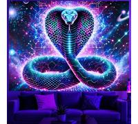 BlissYard Blacklight Tapestry Cobra Snake Decor 78x59 Inch Neon Glow in Dark Backdrop Blacklight Tapestry Psychedelic Galaxy Reptile Scene for Bedroom Wall Hanging Party Room Cosmic Jungle Art