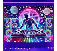 BlissYard Blacklight Tapestry DJing Black Light Hanging Backdrop DJ Music Glow in The Dark Poster Hippie Wall UV Tapestry for Bedroom Decoration Living Room Artwork Home Room Party Backdrop Decor