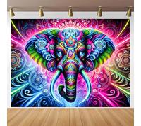 BlissYard Blacklight Tapestry Elephant Mandala Decor 78x59 In Neon Trippy Glow in Dark Backdrop Blacklight Tapestry Psychedelic Jungle Wall Art for Bedroom Dorm Party Room Yoga Boho Vibe Hanging Scene