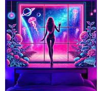 BlissYard Blacklight Tapestry Girls Black Light Hanging Backdrop Glow in The Dark Poster Jellyfish UV Tapestry for Bedroom Wall Decoration Living Room Artwork Home Room Party Backdrop Decor 78x59 Inch