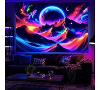 BlissYard Blacklight Tapestry Mountain Galaxy UV Wall Art 78 x 59 Inch