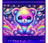 BlissYard Blacklight Teddy Bear Tapestry UV Reactive Rainbow Tapestry Neon Glow In the Dark Wall Hanging Tapestry for Kids’Bedroom Living Room Party Backdrop 59 X 78 inches Photo Shoot Props