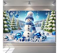 BlissYard Christmas Backdrop Snowman Let It Snow Winter Forest Trees Snowflakes Blue Silver Ornaments Holiday Banner 71x43 Inches Indoor Outdoor Merry Christmas Party Decoration Background