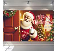 BlissYard Christmas Banner Backdrop Santa Poster Holiday Wall Decor with Santa Peeking Through Door and Thumbs Up for Party Photo Booth Indoor Outdoor 71×43 Inch