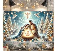 BlissYard Christmas Banner Holy Nativity Scene Baby Jesus Mary Joseph Winter Wonderland Angels Shepherds Sheep Christmas Backdrop 71x43 Inches Indoor Outdoor Holiday Party Photo Background Decoration