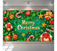 BlissYard Christmas Banner Merry Christmas Decoration Green Red Holiday Wall Backdrop Festive Ornaments Gift Candy Cane Tree Decor for Home Office Party Indoor Outdoor 71 X 43 Inches