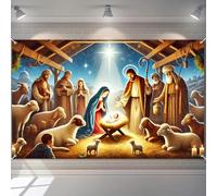 BlissYard Christmas Banner Nativity Scene Jesus Birth Religious Holiday Decoration Holy Family Baby Jesus Manger Biblical Xmas Wall Decor Photo Backdrop for Church Home Display 71 X 43 Inches