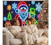 BlissYard Christmas Blacklight Tapestry 78x59 Inch Neon Santa and Snowman Wall Hanging Glow in The Dark UV Party Backdrop Xmas Wall Decor for Kids Room Living Room Holiday Decoration