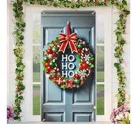 BlissYard Christmas Door Cover 35x71 Inch Ho Ho Ho Wreath Holiday Welcome Banner Festive Decor Polyester Fabric Door Banner for Cozy Home Entryway Decorations Seasonal Party Backdrop