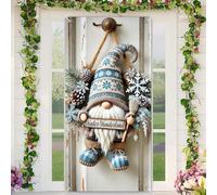 BlissYard Christmas Door Cover 35x71 Inch Snowman Wreath Blue Silver Lantern Winter Theme Polyester Fabric Door Banner for Elegant Home Entryway Holiday Wonderland Backdrop Festive Decor Display
