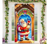 BlissYard Christmas Door Cover 71x35 Inch Jolly Cozy Cabin Santa Door Covers Holiday Party Banner for Front Porch Decor Photography Backdrop Home Kitchen Winter Seasonal Entryway Decor