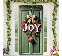 BlissYard Christmas Door Cover Christmas Door Banner Merry Xmas Decor Backdrop JOY Wreath 35x71 Inch Buffalo Plaid Bow Festive Holiday Porch Decor Winter Welcome Sign Banner