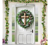 BlissYard Christmas Door Cover Cross Christmas Wreath Door Banner Merry Christmas Decor Backdrop 35x71 Inch Pinecone Berry Festive Holiday Porch Decor Winter Welcome Banner