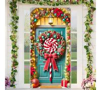 BlissYard Christmas Door Cover Decoration Giant Candy Wreath Colorful Ornaments 35x71 Inches Front Door Banner Xmas Hanging Decor for Home Holiday Christmas Photo Backdrop Winter Festival Supplies