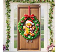 BlissYard Christmas Door Cover Decoration Gingerbread Man Wreath Festive Cookie Ornament 35x71 Inches Front Door Banner Xmas Hanging Decor Photo Backdrop Winter Holiday Supplies