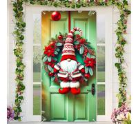 BlissYard Christmas Door Cover Decoration Gnome Wreath Poinsettia Accents 35x71 Inches Front Door Banner Xmas Hanging Decor for Home Holiday Christmas Photo Backdrop Winter Festival Supplies