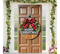 BlissYard Christmas Door Cover Decoration Merry Christmas Wreath Plaid Bow 35x71 Inches Front Door Banner Xmas Hanging Decor for Home Holiday Christmas Photo Backdrop Winter Festival Supplies