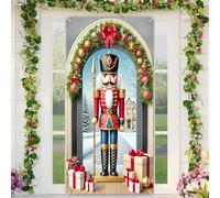 BlissYard Christmas Door Cover Decoration Nutcracker Soldier Wreath Gifts 35x71 Inches Front Door Banner Xmas Hanging Decor for Home Holiday Christmas Photo Backdrop Winter Festival Supplies