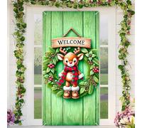 BlissYard Christmas Door Cover Decoration Reindeer Welcome Sign Wreath 35x71 Inches Front Door Banner Xmas Hanging Decor for Home Holiday Christmas Photo Backdrop Winter Festival Supplies