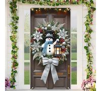 BlissYard Christmas Door Cover Decoration Snowman Wreath Lantern Silver Accents 35x71 Inches Front Door Banner Xmas Hanging Decor for Home Holiday Christmas Photo Backdrop Winter Festival Supplies
