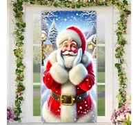 BlissYard Christmas Door Cover Decoration Surprised Santa Snowy Scene 35x71 Inches Front Door Banner Xmas Hanging Decor for Home Holiday Christmas Photo Backdrop Winter Festival Supplies