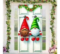 BlissYard Christmas Door Cover Decoration Twin Gnome Pair Red Green Hats 35x71 Inches Front Door Banner Xmas Hanging Decor for Home Holiday Christmas Photo Backdrop Winter Festival Supplies