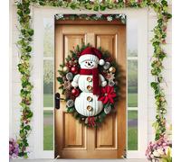 BlissYard Christmas Door Cover Festive Snowman Wreath Christmas Door Banner Merry Xmas Decor Backdrop 35x71 Inch Festive Red Accented Ornament Holiday Porch Decor Winter Welcome Banner