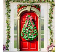 BlissYard Christmas Door Cover Green Christmas Tree Wreath Deer Silhouette White Star 35x71 Inch Holiday Door Banner Photo Booth Prop Indoor Outdoor Party Decorations Polyester Fabric