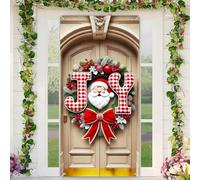 BlissYard Christmas Door Cover Joy Snowman Wreath Checkered Letters Red Bow 35x71 Inch Holiday Door Banner Photo Booth Prop Indoor Outdoor Party Decorations Polyester Fabric for Girls or Boys Gifts