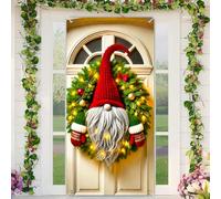BlissYard Christmas Door Cover Lit Gnome Christmas Wreath Door Banner Merry Xmas Decor Backdrop 35x71 Inch Festive Light Up Ornament Holiday Porch Decor Winter Welcome Banner