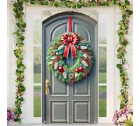 BlissYard Christmas Door Cover Luxury Red Bow Christmas Wreath Door Banner Merry Xmas Decor Backdrop 35x71 Inch Festive Ornate Ornament Holiday Porch Decor Winter Welcome Banner