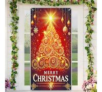 BlissYard Christmas Door Cover Photography Background Golden Christmas Tree Lights 35x71 Inch Holiday Winter Door Decor Banner for Home Outdoor Indoor Entryway Party Decoration Festive Photo Prop