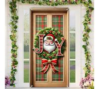 BlissYard Christmas Door Cover Plaid “JOY” Santa Wreath Door Banner Merry Christmas Decor Backdrop 35x71 Inch Festive Checkered Letter Holiday Porch Decor Winter Welcome Banner