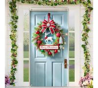 BlissYard Christmas Door Cover Reindeer “Merry Christmas” Wreath Door Banner Merry Xmas Decor Backdrop 35x71 Inch Festive Plaid Bow Holiday Porch Decor Winter Welcome Banner