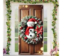BlissYard Christmas Door Cover Snowman Christmas Wreath Door Banner Merry Xmas Decor Backdrop 35x71 Inch Festive Red Accent Holiday Porch Decor Winter Welcome Banner Outdoor Decoration