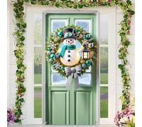 BlissYard Christmas Door Cover Snowman Christmas Wreath Door Banner Merry Xmas Decor Backdrop 35x71 Inch Festive Lantern Holiday Porch Decor Winter Welcome Banner Outdoor Decoration