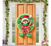 BlissYard Christmas Door Cover Whimsical Elf Christmas Wreath Door Banner Merry Xmas Decor Backdrop 35x71 Inch Festive Colorful Ornament Holiday Porch Decor Winter Welcome Banner