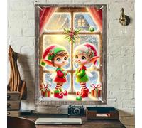 BlissYard Christmas Elves Window Banner 31x47 Inch Decoration for Holiday Home Decor Large Xmas Window Cover Background Winter Wonderland Festive Display for Girls or Boys Gifts Decorations