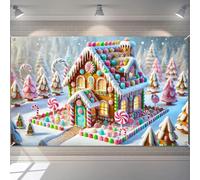 BlissYard Christmas Gingerbread House Banner Candy Land Holiday Decor Colorful Sweet Winter Wonderland Backdrop for Party Wall Decoration Kids Home Photo Booth Display 71 X 43 Inches