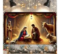 BlissYard Christmas Nativity Scene Banner 71x43 Inch Holy Family Baby Backdrop Jesus Manger Animals Stable Christmas Decorations Large Polyester Fabric Wall Art Banner Backdrop for Girl or boy Gift