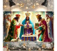 BlissYard Christmas Nativity Scene Banner Three Wise Men Adoration of Baby Jesus Backdrop 71x43 Inches Religious Holiday Decoration Bethlehem Manger Star of David Indoor Outdoor Display