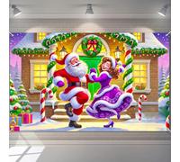 BlissYard Christmas Santa Dance Backdrop 70.9 x 43.3 Inches Holiday Couple Fabric Background Festive Winter Scene Banner Christmas Party Decorations Wall Photo Booth Prop Indoor Outdoor Decor