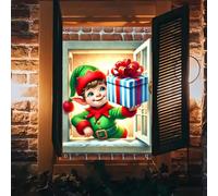 BlissYard Christmas Window Cover Banner Cute Elf Holding Gift Through Open Window for Holiday Decoration Indoor Outdoor Winter Window Display Scene 31x47 Inches
