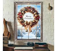 BlissYard Christmas Window Cover Elf Gift Holiday Scene Background Banner 31x47 Inch Polyester Stage Decor for Festive Home Parties Magical Christmas Elf Winter Wonderland Window Curtain Banner Magic