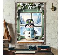 BlissYard Christmas Window Decorations 32x47 Inch Christmas Window Cover Smiling Snowman Top Hat Scarf Winter Forest Scene Whimsical Holiday Window Art for Indoor Outdoor Home Decor Parties