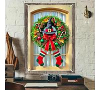 BlissYard Christmas Window Decorations 32x47 Inch Christmas Window Cover Unique Wreath Witch Hat Stockings Candy Canes Snowy Scene Whimsical Windows Silhouette for Indoor Outdoor Holiday Party Decor