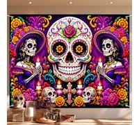 BlissYard Day of the Dead Backdrop 91 x 71 Inch Dia de Los Muertos Decorations Sugar Skull Catrina Marigold Candle Dia de Muertos Decorations Halloween Party Photo Booth Wall Decor