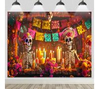 BlissYard Day of The Dead Backdrop Banner 8x6ft Colorful Sugar Skull Decor Mexican Fiesta Background Party Photo Backdrop Fall Party Supplies Outdoor Indoor Seasonal Decoration