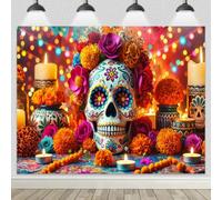 BlissYard Day of The Dead Backdrop Banner 8x6ft Colorful Sugar Skull Decor Mexican Fiesta Background Party Photo Backdrop Fall Party Supplies Outdoor Indoor Seasonal Decoration