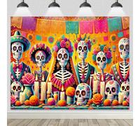 BlissYard Day of The Dead Backdrop Banner 8x6ft Colorful Sugar Skull Decor Mexican Fiesta Theme Background Fall Party Supplies Outdoor Indoor Seasonal Decoration Party Photo Backdrop
